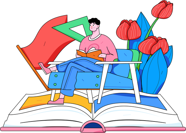 Garçon, lecture, livre  Illustration