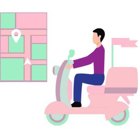 Garçon livrant un colis sur un scooter  Illustration