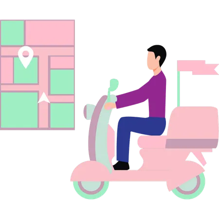 Garçon livrant un colis sur un scooter  Illustration