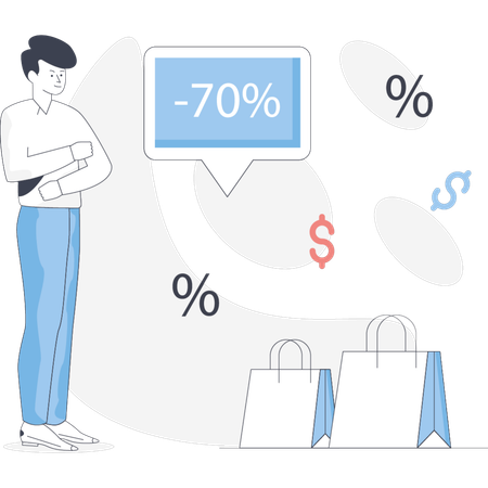 Garçon regardant 70% de réduction  Illustration
