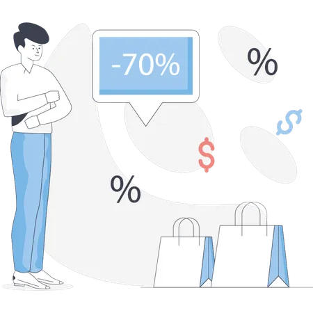 Garçon regardant 70% de réduction  Illustration