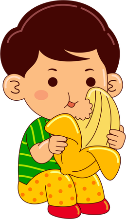 Garçon mangeant de la banane  Illustration