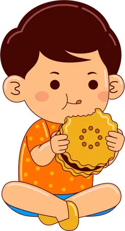 Garçon mangeant un biscuit  Illustration