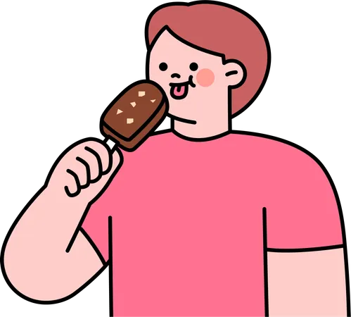 Le garçon mange de la glace au chocolat  Illustration