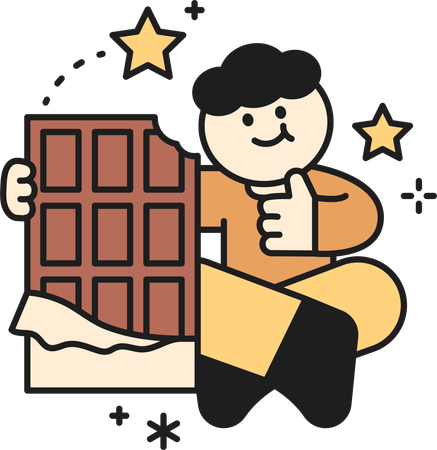 Garçon mangeant du chocolat  Illustration