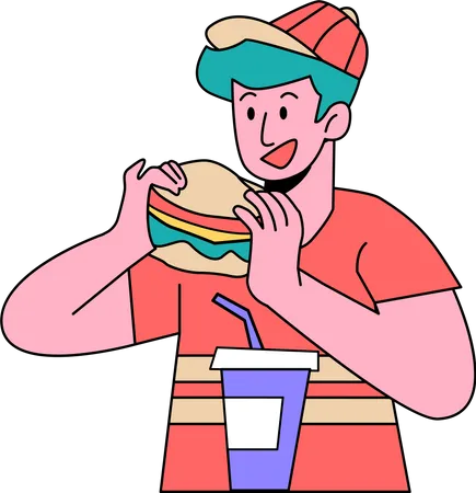 Garçon mangeant un hamburger  Illustration