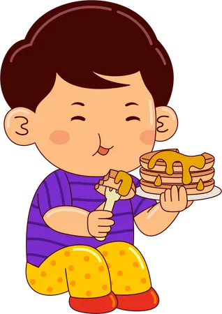 Garçon mangeant des crêpes  Illustration