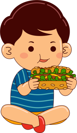 Garçon mangeant un hot dog  Illustration