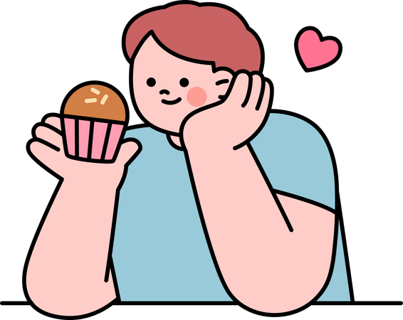 Garçon mangeant un muffin au chocolat  Illustration