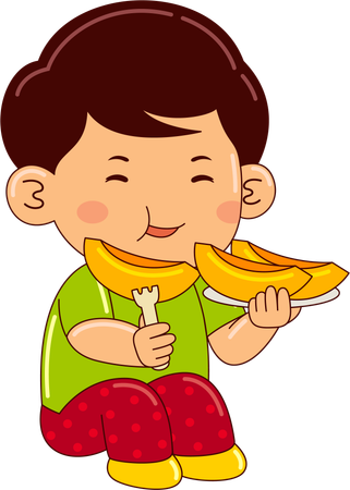 Garçon mangeant une pêche  Illustration