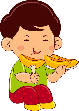 Garçon mangeant une pêche  Illustration
