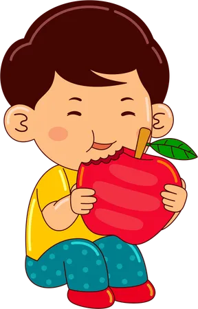 Garçon mangeant une pomme  Illustration
