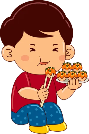 Garçon mangeant du takoyaki  Illustration