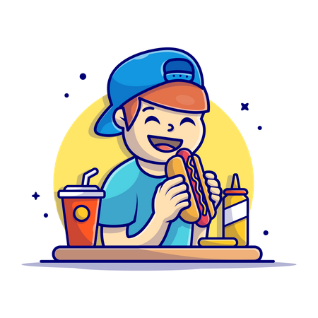 Garçon mangeant un hot dog  Illustration