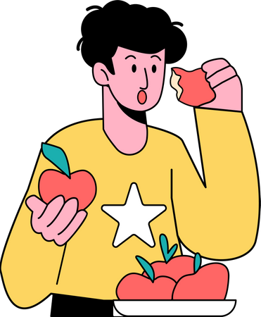 Garçon mangeant une pomme  Illustration
