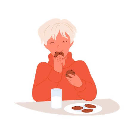 Garçon mangeant des biscuits  Illustration