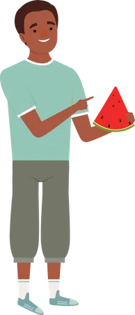 Garçon mangeant de la pastèque  Illustration