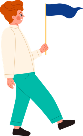 Garçon marchant avec un drapeau  Illustration