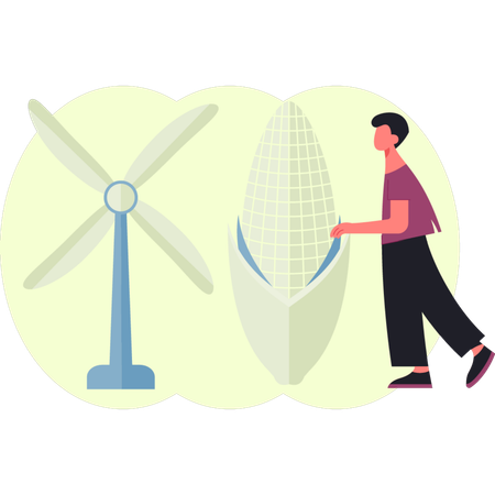 Un garçon marche près d'une station-service  Illustration
