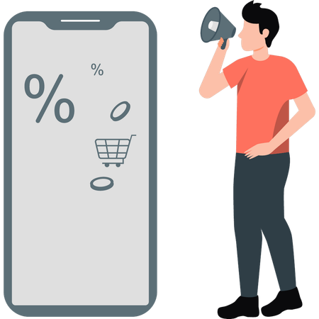 Garçon faisant du marketing en ligne pour faire du shopping  Illustration