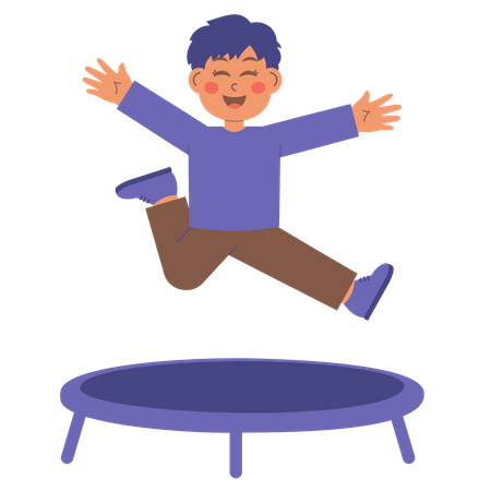 Joli garçon jouant sur le trampoline  Illustration