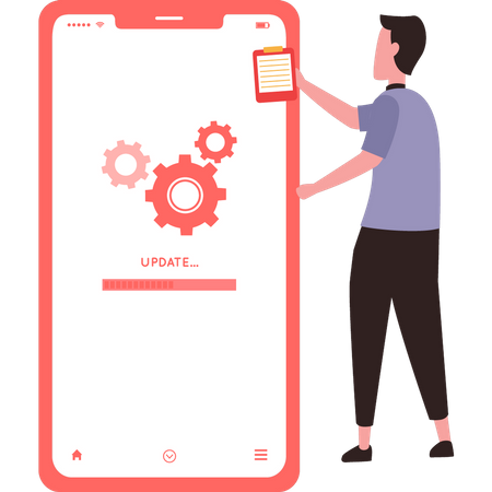 Garçon mettant à jour le logiciel mobile  Illustration