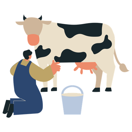 Garçon récoltant une vache dans un champ  Illustration