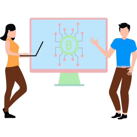 Garçon montrant le réseau Bitcoin  Illustration