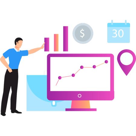 Garçon pointant vers l'analyse commerciale  Illustration