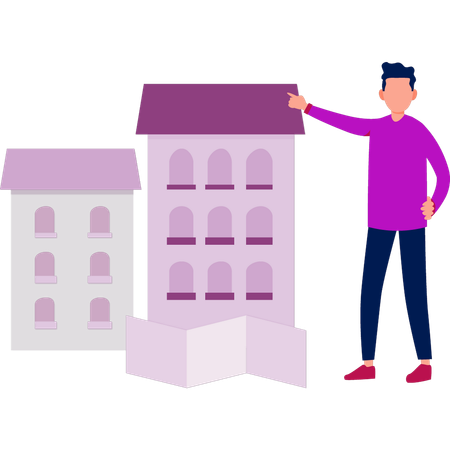 Garçon montrant des bâtiments  Illustration