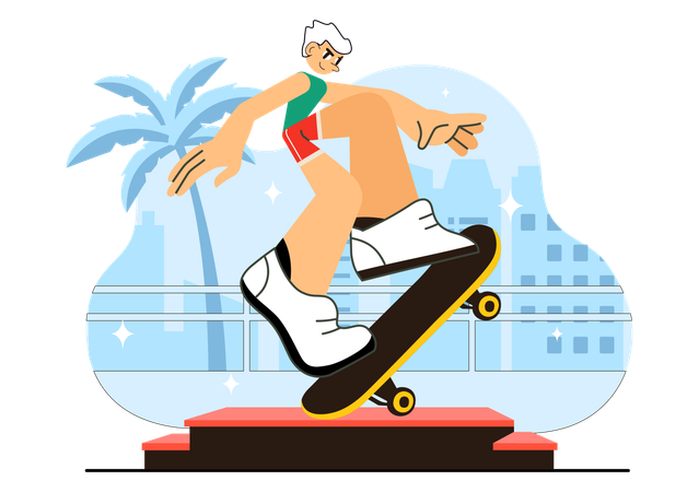 Garçon montrant des figures de skateboard  Illustration