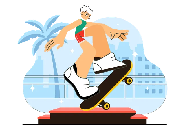 Garçon montrant des figures de skateboard  Illustration
