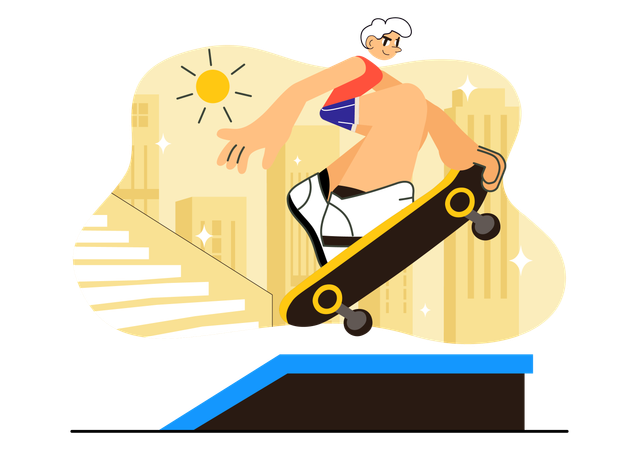 Un garçon montre des figures de skateboard extrêmes  Illustration