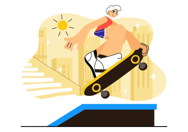 Un garçon montre des figures de skateboard extrêmes  Illustration