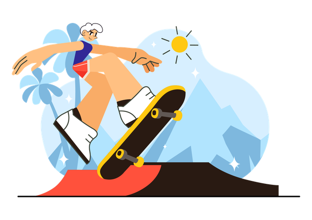 Un garçon montre des figures de skateboard extrêmes  Illustration