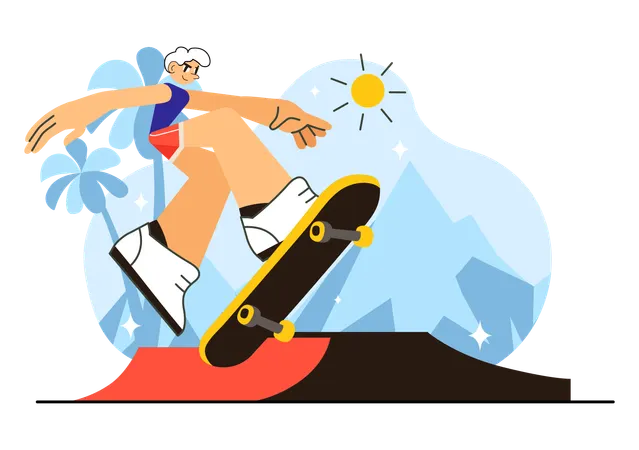 Un garçon montre des figures de skateboard extrêmes  Illustration