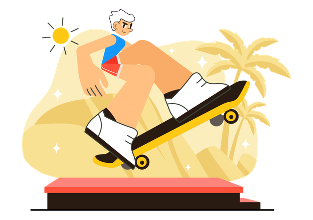 Un garçon montre des figures de skateboard extrêmes  Illustration