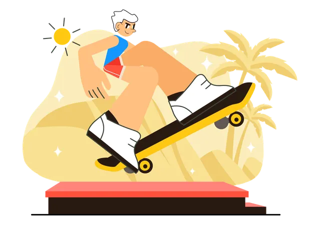 Un garçon montre des figures de skateboard extrêmes  Illustration