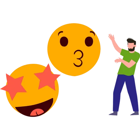 Garçon montrant des emojis  Illustration