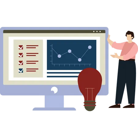 Garçon montrant un graphique analytique  Illustration