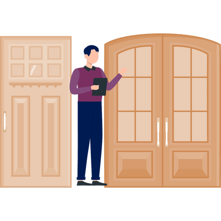 Garçon montrant la porte  Illustration