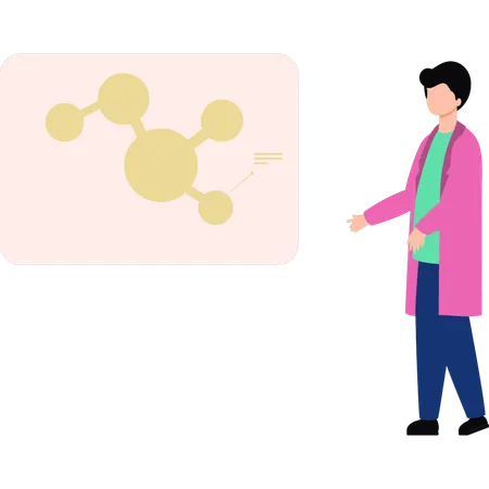 Garçon montrant la structure d’une molécule  Illustration