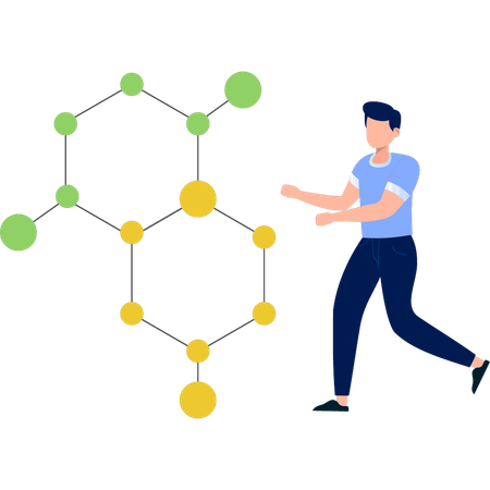 Garçon montrant la structure des molécules  Illustration