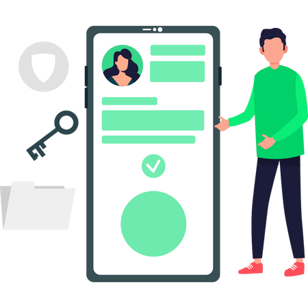 Garçon montrant le profil utilisateur sur mobile  Illustration