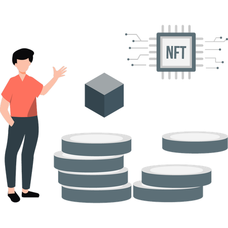 Un garçon montre un réseau NFT  Illustration