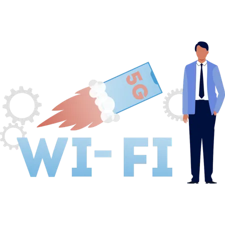 Garçon montrant un super réseau Wi-Fi  Illustration