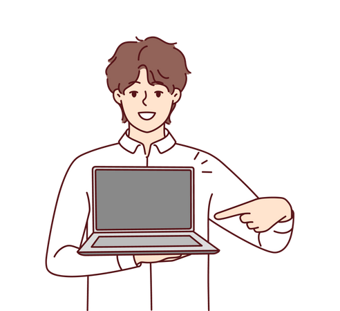 Garçon montrant l'écran d'un ordinateur portable  Illustration