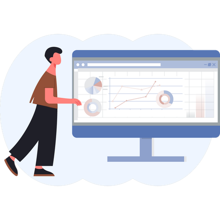 Garçon montrant un graphique analytique  Illustration