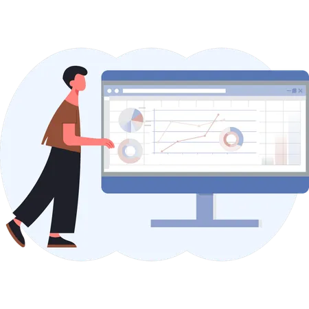 Garçon montrant un graphique analytique  Illustration