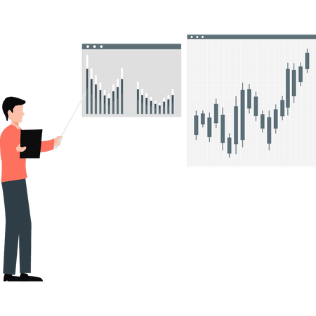 Garçon montrant un graphique d'analyse commerciale  Illustration